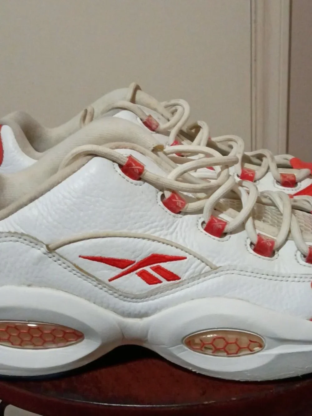 Reebok Question Low Patent Vivid Orange White Blue Men's Size 12 FX4999